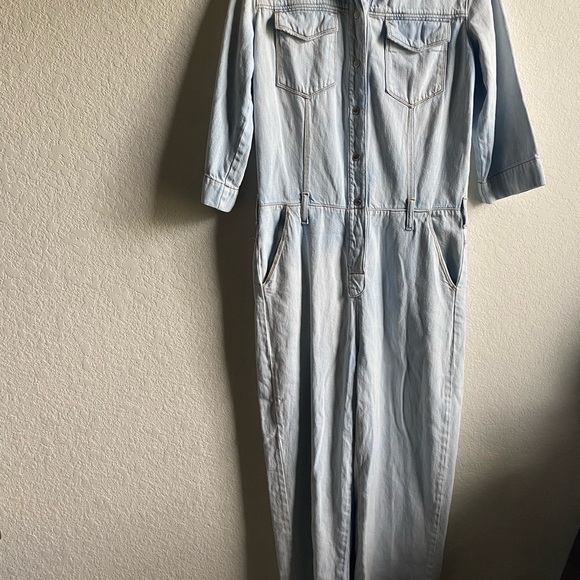 $565 Pinko Light Wash Blue Denim Relaxed Straight Leg Cottagecore Jumpsuit 2 - Picture 3 of 16